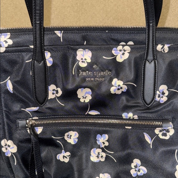 kate spade Black Floral Nylon Tote with White and Light Purple Blossoms - Picture 2 of 3